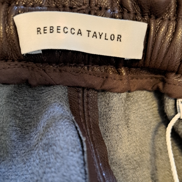 REBECCA TAYLOR VEGAN LEATHER WIDE LEG PANTS W/DRAWSTRING WAIST, DATE BROWN S - Picture 13 of 15